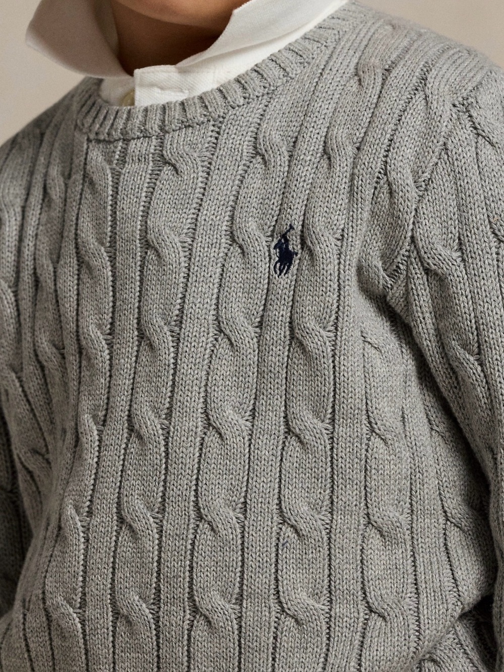 Polo Ralph Lauren Boys Size 8 Grey Cable-Knit Cotton Sweater